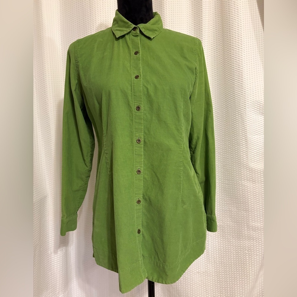 J Jill green 100% cotton corduroy button down long sleeve shirt size XS